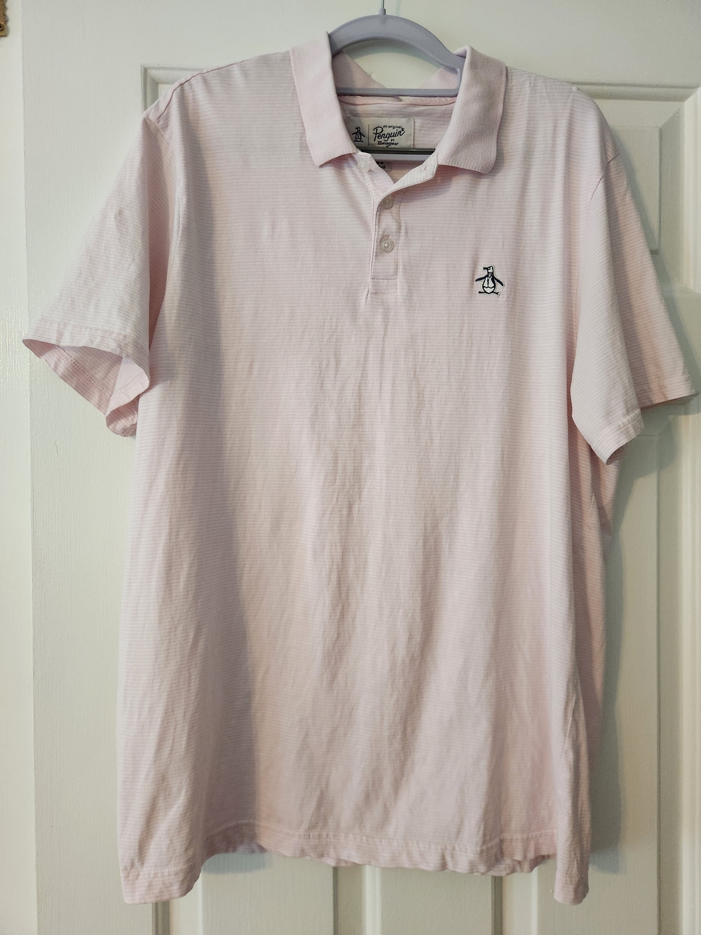 Original Penguin By Munsingwear Classic Short Sleeve Pink Striped Cotton Polo XL